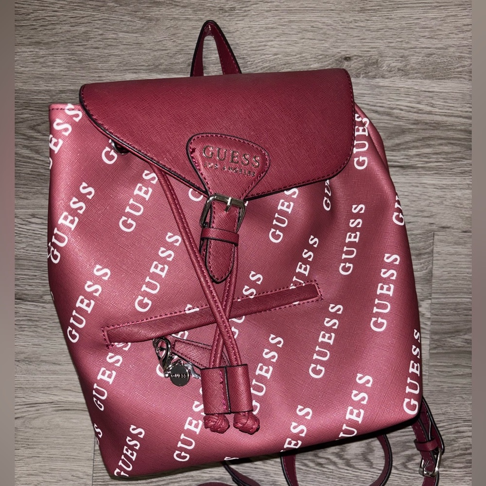 GUESS Burgundy Logo Backpack